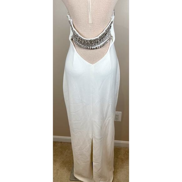 Retrofete Swan Crystal Embellished Cutout Strapless White Maxi Dress Size Large - Picture 8 of 10